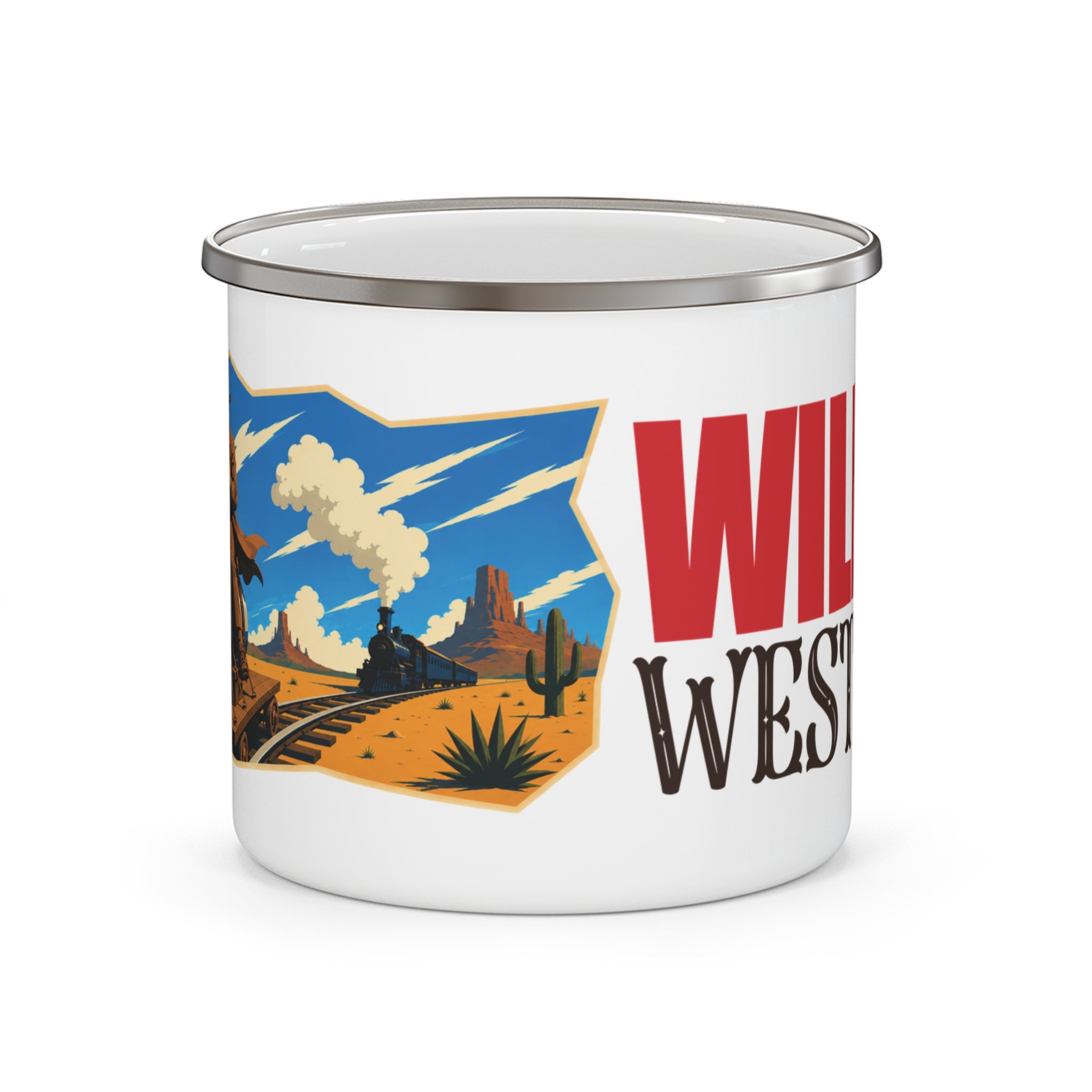 Wild for Westerns Enamel Camping Mug — Retro Cowboy Travel Cup