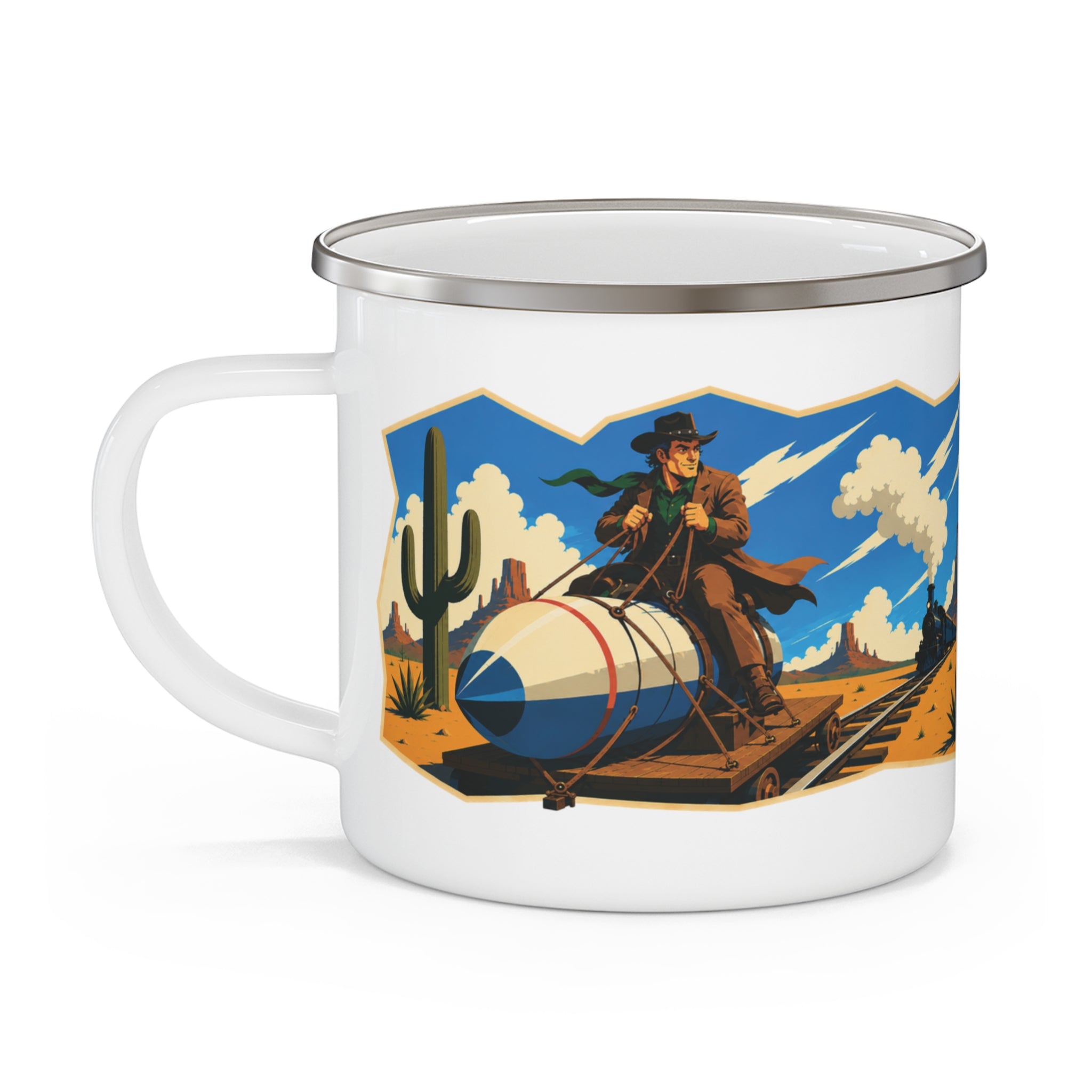 Wild for Westerns Enamel Camping Mug — Retro Cowboy Travel Cup
