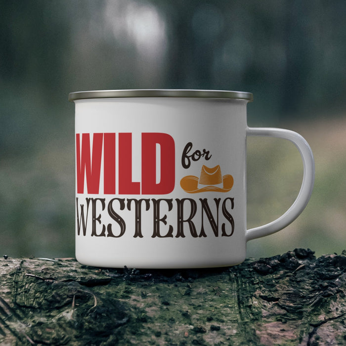 Wild for Westerns Enamel Camping Mug — Retro Cowboy Travel Cup